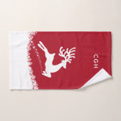 トナカイのジャンプカスタムモノグラムタオルセット バスタオルセット (ハンドタオル)