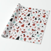 トナカイのスレイ クリスマス 松の木 ラッピングペーパー (アンロールド)