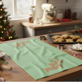 トナカイのダックスフントのクリスマスの緑の皿タオル キッチンタオル