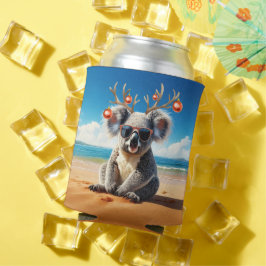 トナカイのツノと飾りをつけたビーチのコアラ 缶クーラー