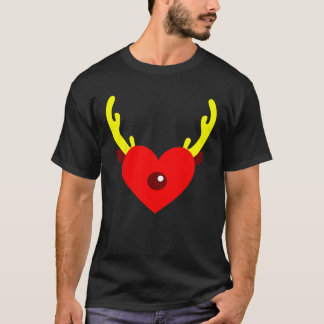 トナカイのハート+アントラー+ハート+面白い+クリスマスパーティー Tシャツ