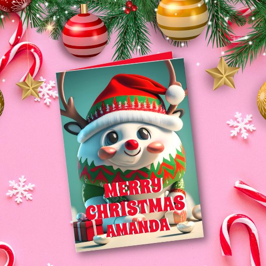 トナカイのパーソナライズされたクリスマスキッズ写真 シーズンカード