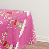 トナカイのピンクのクリスマスの名前入りな姓 テーブルクロス (インサイチュ)