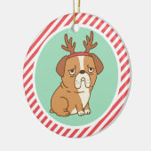 トナカイのヘアバンドがついたかわいい不機嫌なブルドッグ セラミックオーナメント (左)