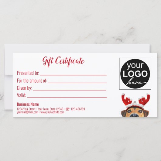 トナカイのヘッドバンドかわいいおもしろい犬クリスマスギフトカード (裏面)