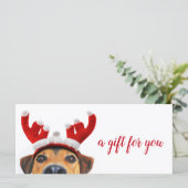 トナカイのヘッドバンドかわいいおもしろい犬クリスマスギフトカード (スタンド正面)
