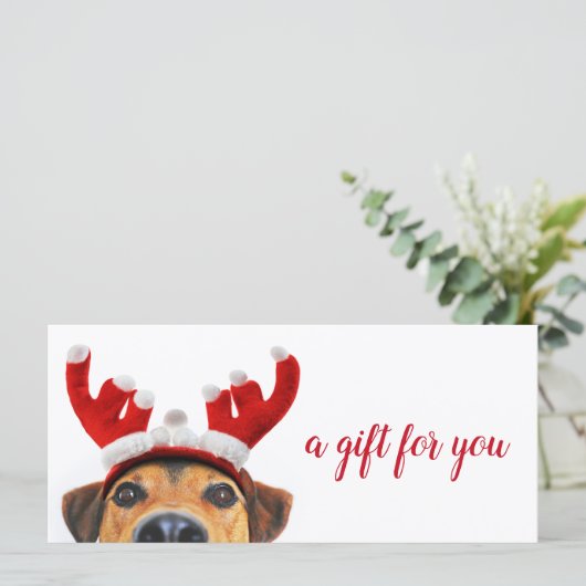 トナカイのヘッドバンドかわいいおもしろい犬クリスマスギフトカード (スタンド正面)