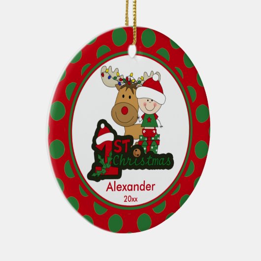 トナカイのベビーの初めてのクリスマスのオーナメント セラミックオーナメント (右)