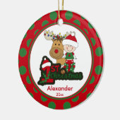 トナカイのベビーの初めてのクリスマスのオーナメント セラミックオーナメント (左)