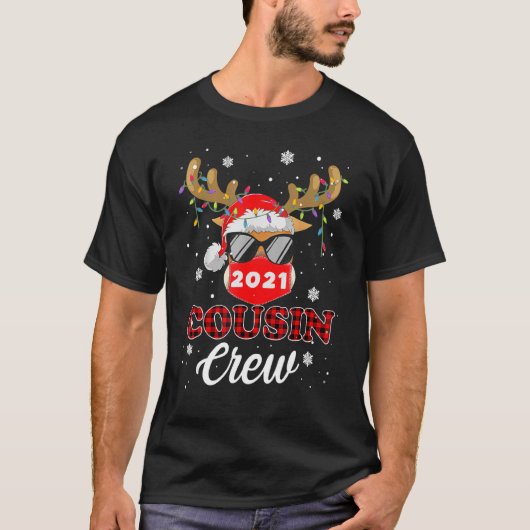 トナカイのマスク従兄弟クルーおもしろいクリスマスファミリーChr Tシャツ (正面)