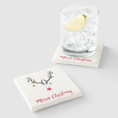トナカイのミニマルモダンリストクリスマス ストーンコースター (横)