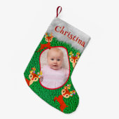 トナカイのメリークリスマスかわいい愛らしい写真名 スモールクリスマスストッキング (正面 (吊り時))