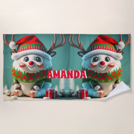 トナカイのメリークリスマスパーソナライズされたキッズ ビーチタオル
