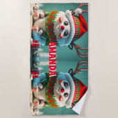 トナカイのメリークリスマスパーソナライズされたキッズ ビーチタオル (正面)