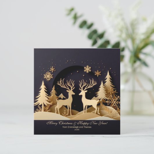 トナカイのメリークリスマスペアの写真 シーズンカード (スタンド正面)
