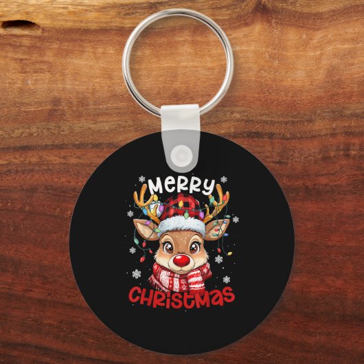 トナカイのメリークリスマスライトクリスマスファミリーメンズウォム キーホルダー (正面)