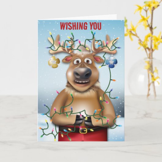 トナカイのライトクリおもしろいスマス カード (黄色い花)