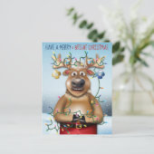 トナカイのライトクリおもしろいスマス シーズンポストカード (スタンド正面)