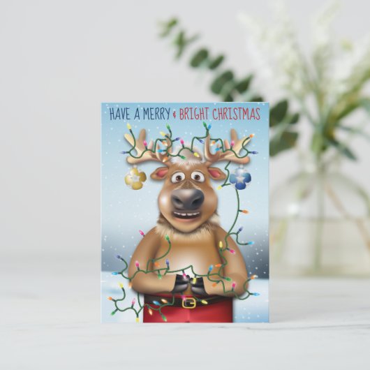 トナカイのライトクリおもしろいスマス シーズンポストカード (スタンド正面)