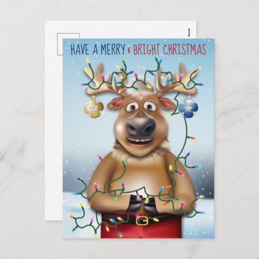 トナカイのライトクリおもしろいスマス シーズンポストカード (正面/裏面)