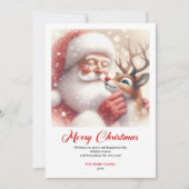 トナカイのルドルフと一緒のクラシックサンタ クリスマスカード (正面)