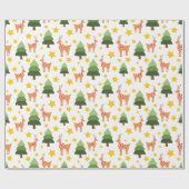 トナカイのワンダーランドクリスマスツリースターズホワイト ラッピングペーパー (フラット)