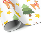 トナカイのワンダーランドクリスマスツリースターズホワイト ラッピングペーパー (ロールコーナー)