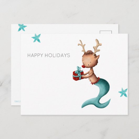 トナカイの人魚とミニマリストの幸せな休日 シーズンポストカード (正面/裏面)