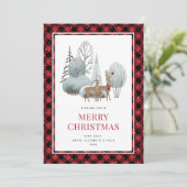 トナカイの冬のシーン赤いメリークリスマス シーズンカード (スタンド正面)