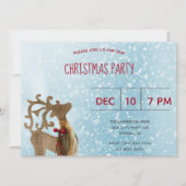 トナカイの冬の不思議の国の青いクリスマス・パーティ 招待状 (正面)