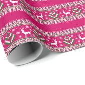 トナカイの冬の美しい島の模様(ピンク) ラッピングペーパー (ロールコーナー)
