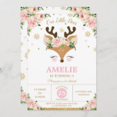 トナカイの冬の金ゴールド雪片誕生パーティー 招待状 (正面/裏面)