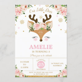 トナカイの冬の金ゴールド雪片誕生パーティー 招待状