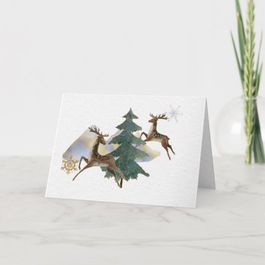 トナカイの冬の風景グリーティングカードをジャンプ カード (正面)