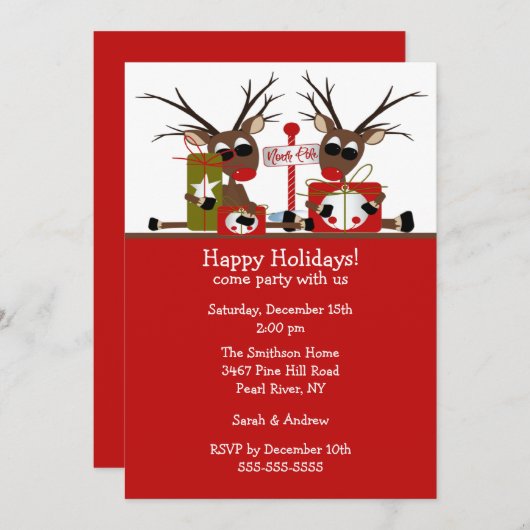 トナカイの北極の休日のパーティの招待状 招待状 (正面/裏面)