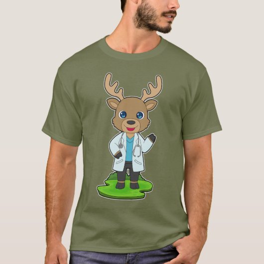 トナカイの医師用聴診器 Tシャツ (正面)