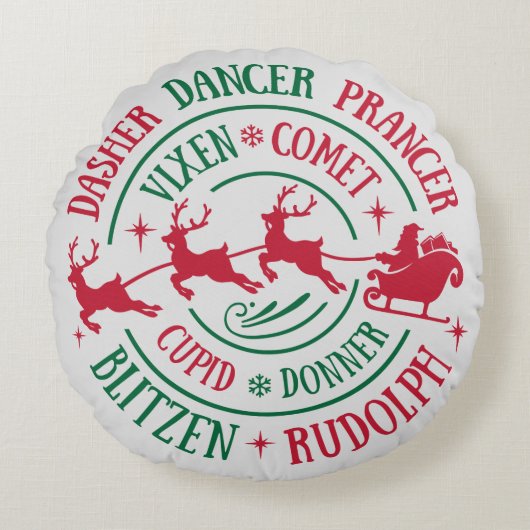 トナカイの名前 輪 ワードアート ラウンドクッション (正面)