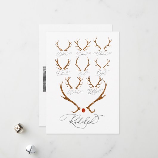 トナカイの名数々の前 – 写真クリスマス シーズンカード (正面/裏面インサイチュ)