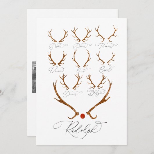 トナカイの名数々の前 – 写真クリスマス シーズンカード (正面/裏面)
