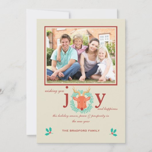 トナカイの喜びの写真の休日カード シーズンカード (正面)