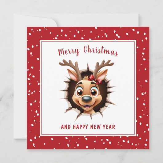 トナカイの女の子がクリスマスをおもしろい突破 カード (正面)