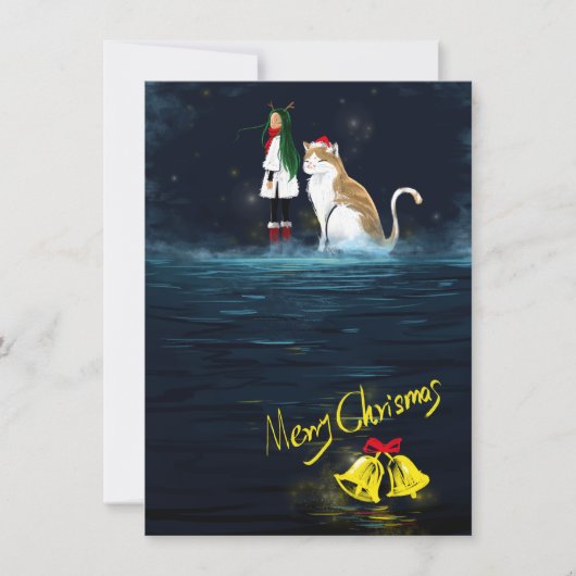 トナカイの女の子メリークリスマスキャット魔法の休日 カード (正面)