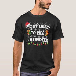 トナカイの家族のクリスマスホーに乗る可能性が高い Tシャツ