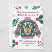 トナカイの家族の写真と醜いセーター シーズンカード (正面)