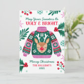 トナカイの家族の写真と醜いセーター シーズンカード (スタンド正面)