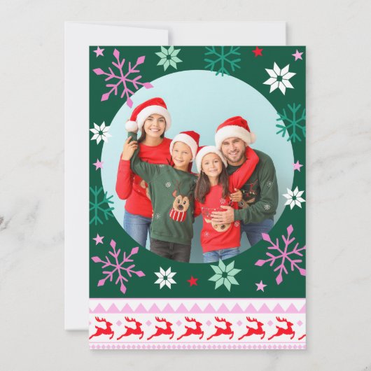 トナカイの家族の写真と醜いセーター シーズンカード (裏面)