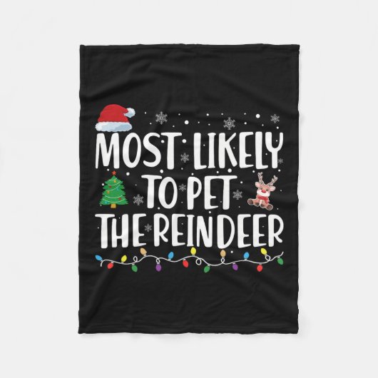 トナカイの家族マッチングChを愛撫する可能性が最も高い フリースブランケット (正面)