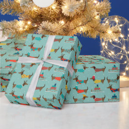 トナカイの帽子 クリスマス ダックスフンド セーター ラッピングペーパー