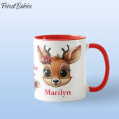 トナカイの愛、ポインセチアフローラ鹿、子鹿、雌鹿🦌 マグカップ