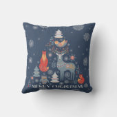 トナカイの木スカンジナビア動物のスノーフレークブルー クッション (裏面)